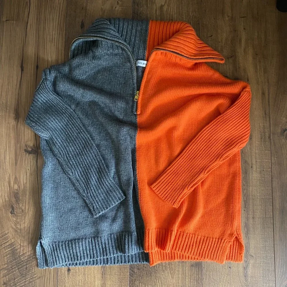 525 America Orange and Gray Quarter Zip Pullover Sweater Size Small - Picture 8 of 9